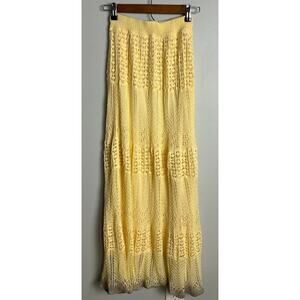 Princess Polly Crochet Knit Tiered Maxi Skirt Knit Lined Yellow Boho Size XS/Sx